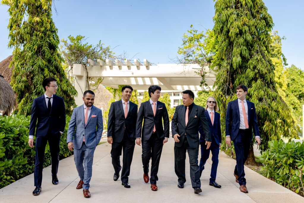 groom party of destination wedding at paradisus playa del carmen