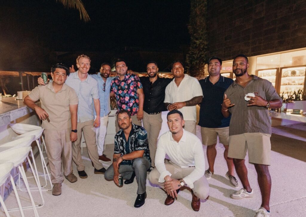 Groom's crew at a destination wedding in Mexico